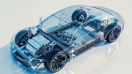 Transparent Car With Visible Internal Mechanics.