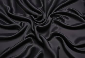 Obraz premium Dark black silk fabric background, view from above. Smooth elegant black silk or satin luxury cloth texture can use as abstract background with copy space, close-up