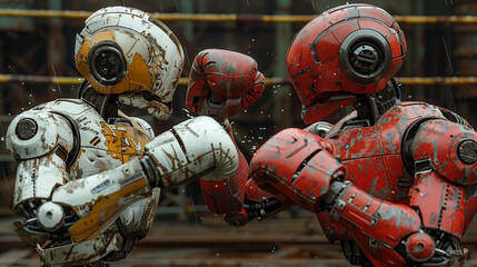 Portrait of Two robot boxers in the ring
