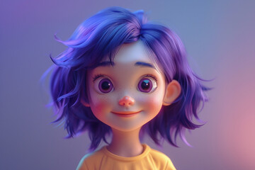 Obraz premium Beautiful girl cartoon character with cute face created by generative AI