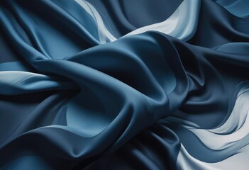 Obraz premium Dark blue silk fabric background, view from above. Smooth elegant black silk or satin luxury cloth texture can use as abstract background with copy space, close-up