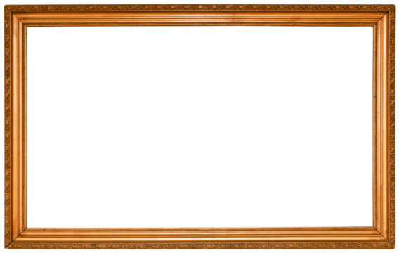 Antique Gold Brown Classic Old Vintage Wooden rectangle mockup canvas frame isolated on a transparent background.