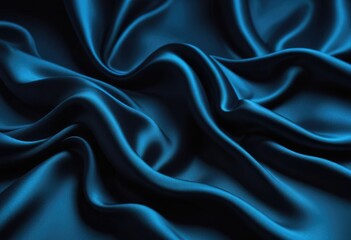 Fototapeta premium Dark blue silk fabric background, view from above. Smooth elegant black silk or satin luxury cloth texture can use as abstract background with copy space, close-up