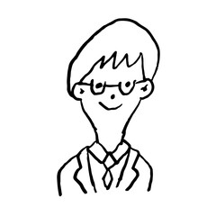 会社員 メガネのMさん(32) ニコニコ モノクロ 手描き