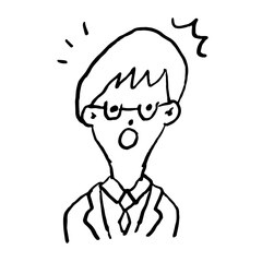 会社員 メガネのMさん(32) ビックリ モノクロ 手描き