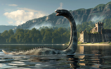 Fototapeta premium Loch Ness Monster Emerging From the Depths