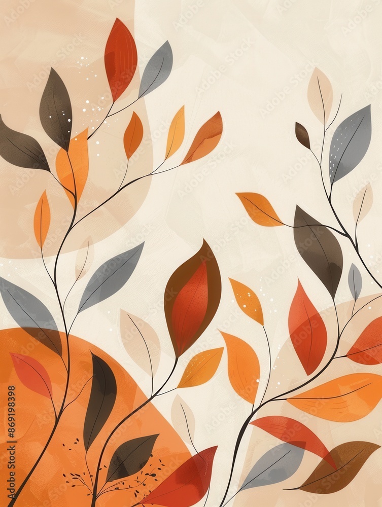 Poster a minimalist illustration featuring geometric floral patterns in warm colors. ideal for modern desig
