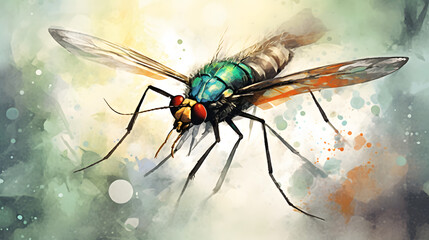 Mosquito in nature watercolor