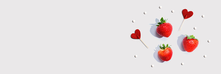 Fresh red strawberries overhead view - flat lay