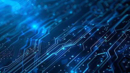 Abstract Digital Circuitry, Blue and Black Background