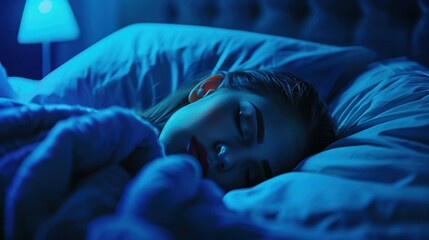 Serene Woman Asleep in Blue-Toned Room. Generative AI.