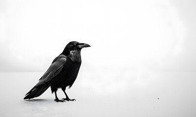 A solitary black crow on a white backdrop, Generative AI