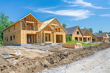 Construction residential new house in progress at building site housing estate development