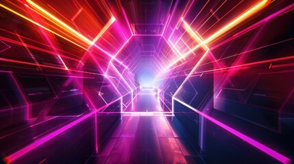 Obraz premium Neon-lit geometric shapes and lines, abstract technology, futuristic theme