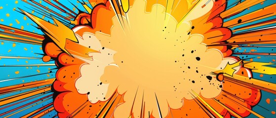 Party invite with a dynamic explosion in comic book style, superhero theme, blank area for details