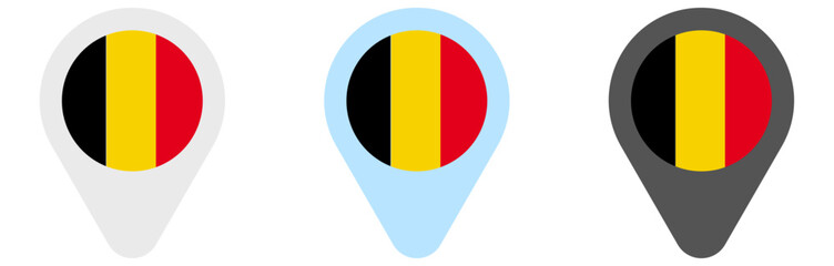 Fototapeta premium Belgium flag map pin icons Belgian pinpoint set png tricolour location pointer vector svg