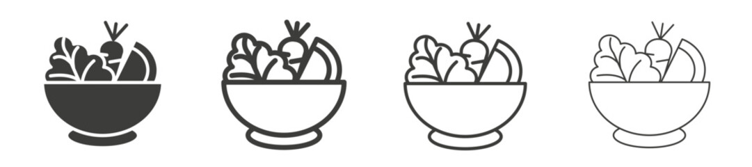 Salad vector icon set in black stroke and solid style