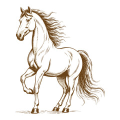 Running Horse Vintage Engraved Illustration