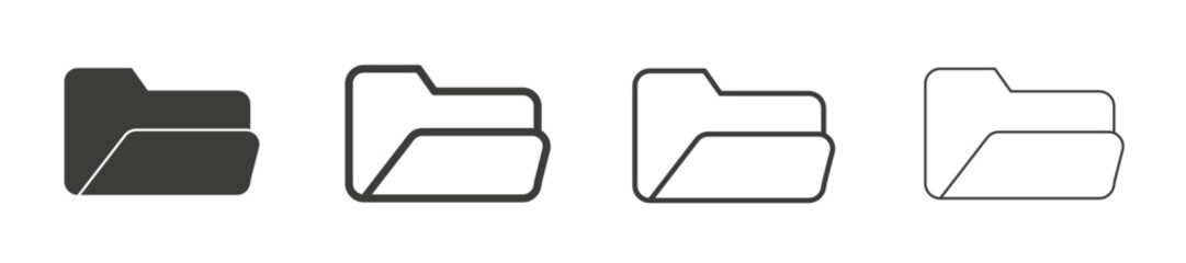 Folder vector icon set in black stroke and solid style