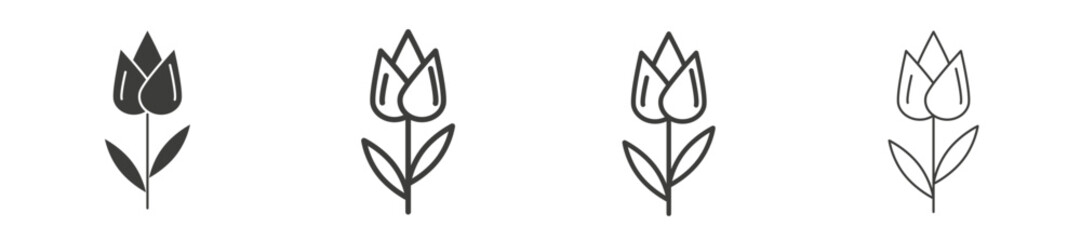 Flower tulip vector icon set in black stroke and solid style