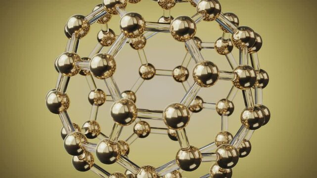 Rotating fullerene carbon molecule, wireframe structure - 3D 4k animation (3840 x 2160 px)