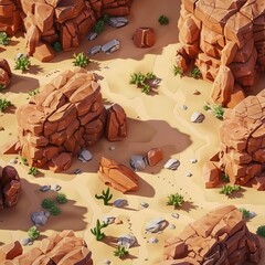 top down cartoony isometric desert