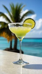 a closeup photograph of margarita drink placed on a wh background