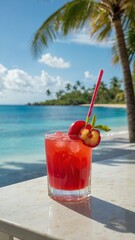 a closeup photograph of acerola cherry juice drink pla background
