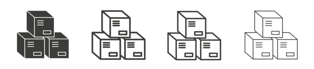 Boxes vector icon set in black stroke and solid style