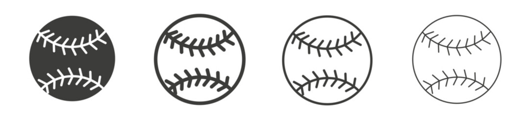 Baseball vector icon set in black stroke and solid style