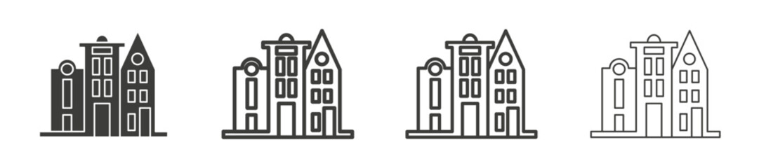 Amsterdam vector icon set in black stroke and solid style