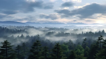 Obraz premium This is a beautiful landscape image of a foggy forest.