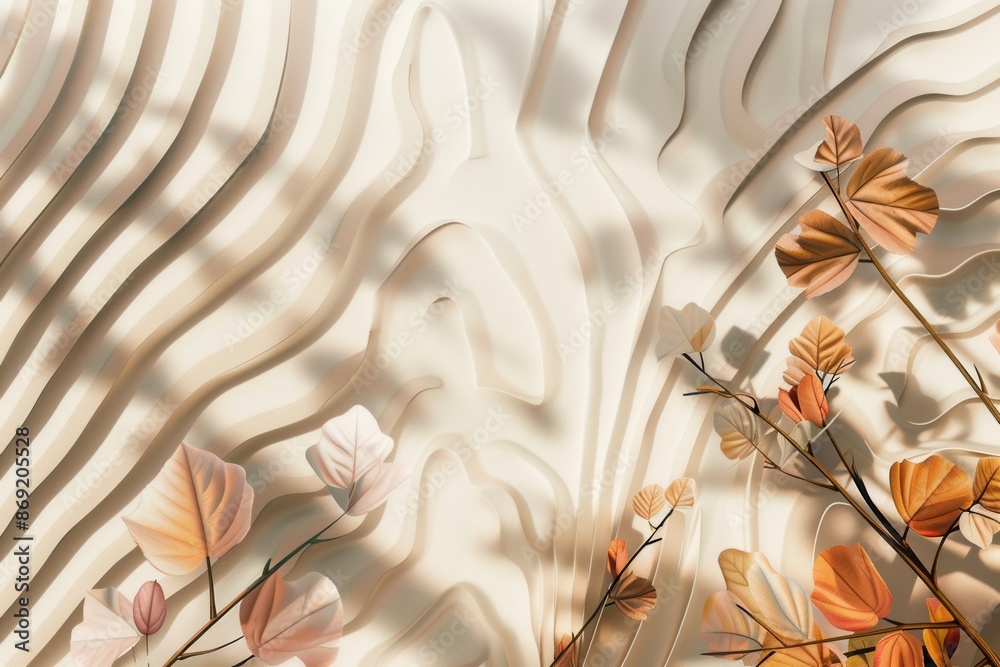 Poster a close-up of a minimalist, geometric floral pattern on a white textured surface. the design feature