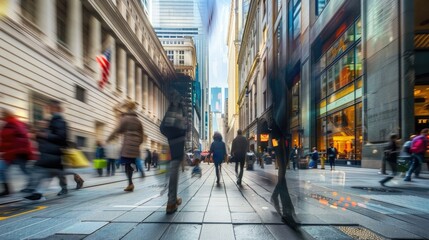 Dynamic Street Scene in Financial District Capturing Juxtaposition of Tradition and Innovation