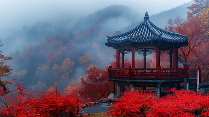 Naklejka premium japanese garden in autumn