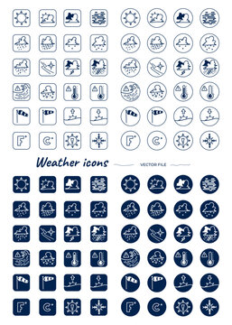 Pack d'ic&ocirc;nes m&eacute;t&eacute;o vectorielles. Collection de pictos vectoriels. Pictos m&eacute;t&eacute;os vecteurs. Fichier vectoriel.