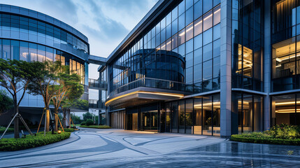 Modern office building. Contemporary corporate architecture. Front view of commercial building
