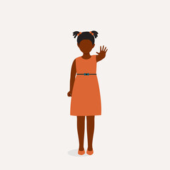 One Black Little Girl Standing With One Hand In Stop Gesture.