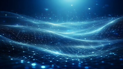 Blue abstract background with network grid and particles