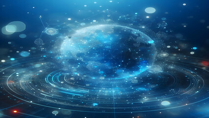Blue abstract background with network grid and particles