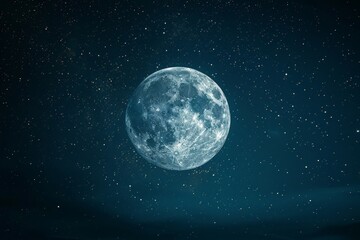Fototapeta premium A close-up view of a full moon against a backdrop of a starry night sky.