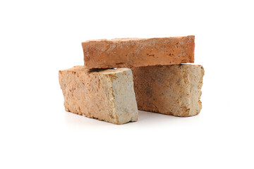 Solid clay bricks used for construction,Old red brick isolated on white background.