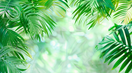 Palm leaves all over on a misty day