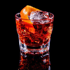 negroni on black background, alcoholic beverage