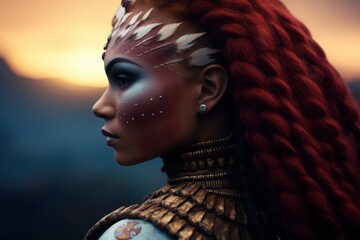 Mysterious tribal woman with feathered headdress