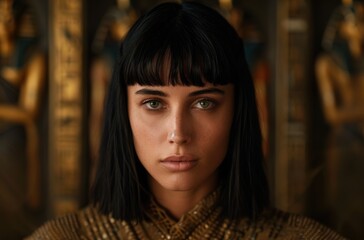 Fototapeta premium Captivating woman with dark hair and intense gaze