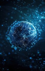 Obraz premium Blue background with holographic globe and network connections, tech and global themes, high resolution, 3D rendering