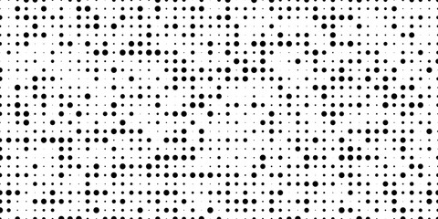 Dot grid pattern vector illustration. Simple black white point background with small polka dots. Abstract futuristic dotted mesh. Repeat noise tiny polka. Geometric minimal digital design