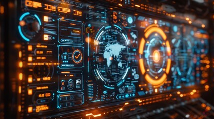 Obraz premium Advanced global data dashboard with monitors.