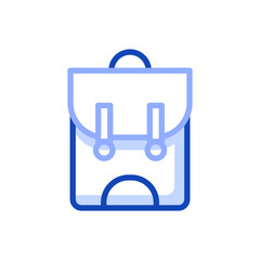 Vector icon of school backpack with strap closure and pocket for small things on the front. Can be used for educational websites, back to school promotions, classroom resources and office supplies.